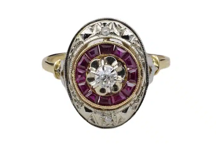 Bague diamants et rubis ancienne d'occasion