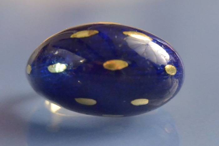 Bague en or jaune émail bleu