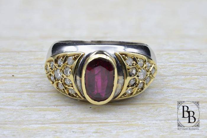 Bague rubis diamants en or jaune 18k