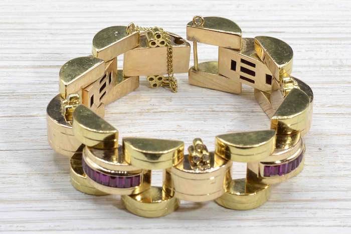 Bracelet des années 1940 Tank en or jaune 18k